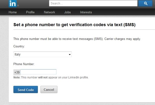 Linkedin registra cellulare