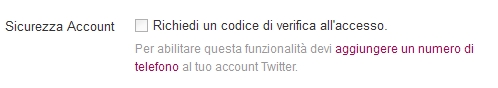 Twitter richiedi codice di accesso